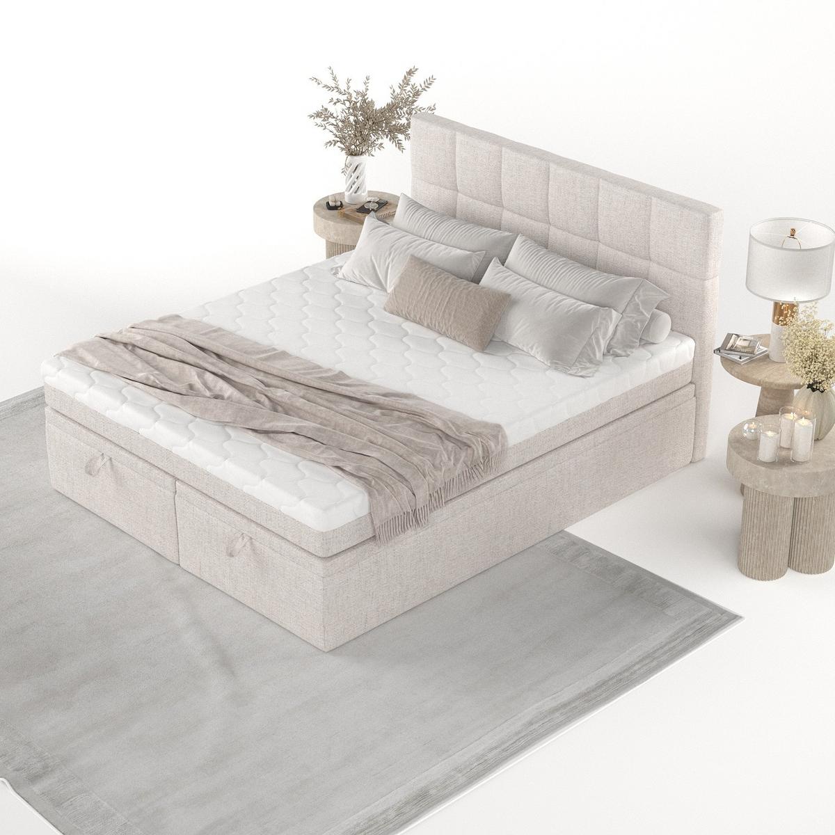 BOXBETT Elano 180/200 cm Hellbeige im Neve Stoff - Sandfarben/Schwarz, Holz/Holzwerkstoff (180/200cm) - AltaBeds