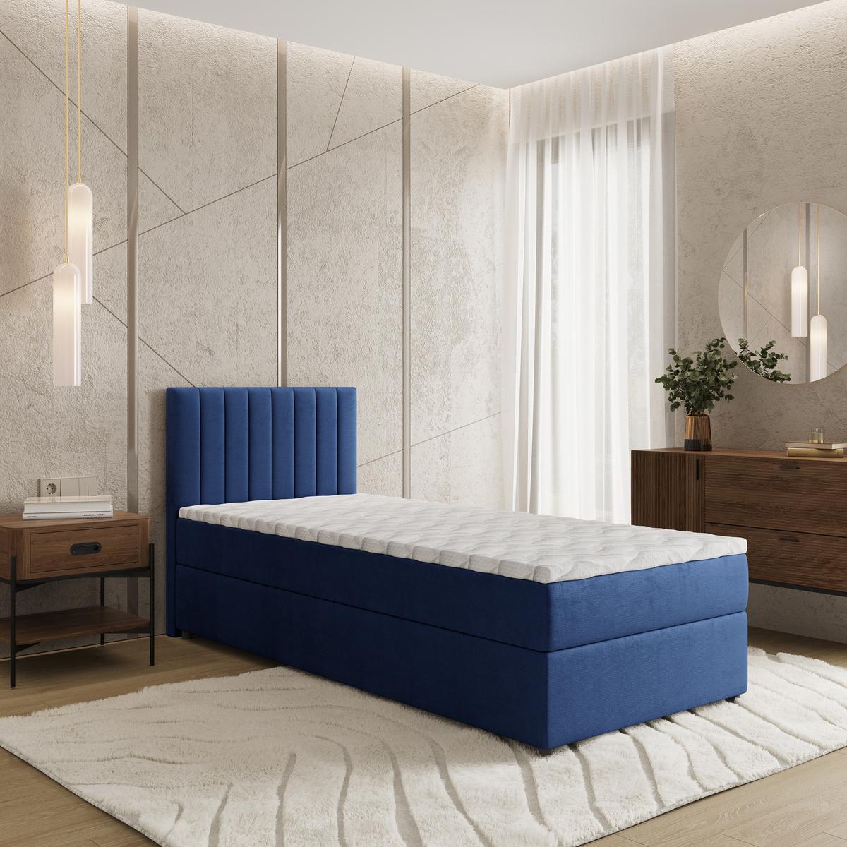 BOXBETT BRESEL 80 80x200 cm mit Matratze und Topper, H2+H3 - Blau - Blau, Holz (80/200cm) - MASSENO