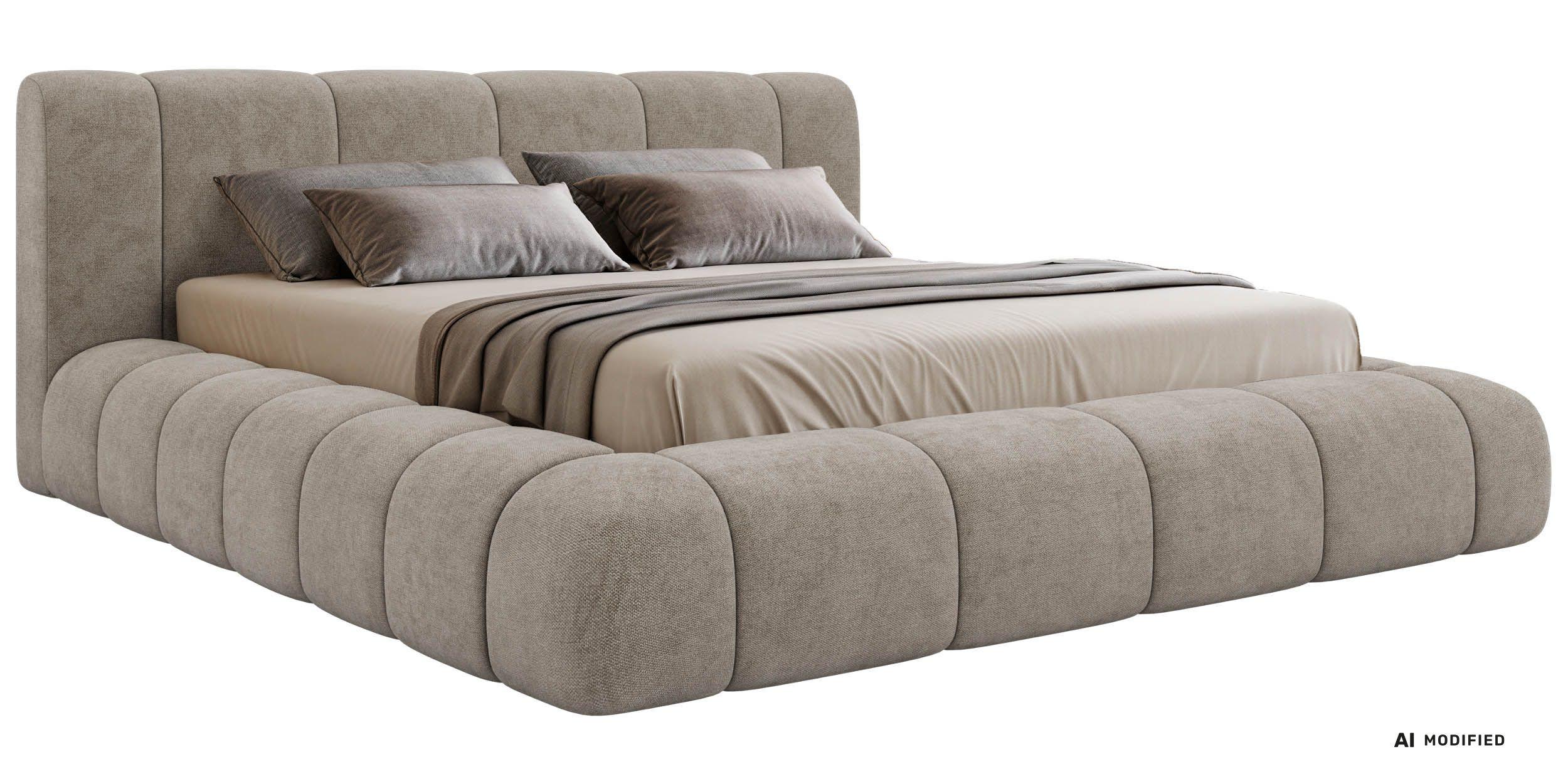 POLSTERBETT NUBEA CLASSIC 140/200 - Beige Struktur - ohne Matratze - Beige/Schwarz, Kunststoff/Textil (140/200cm) - MKS