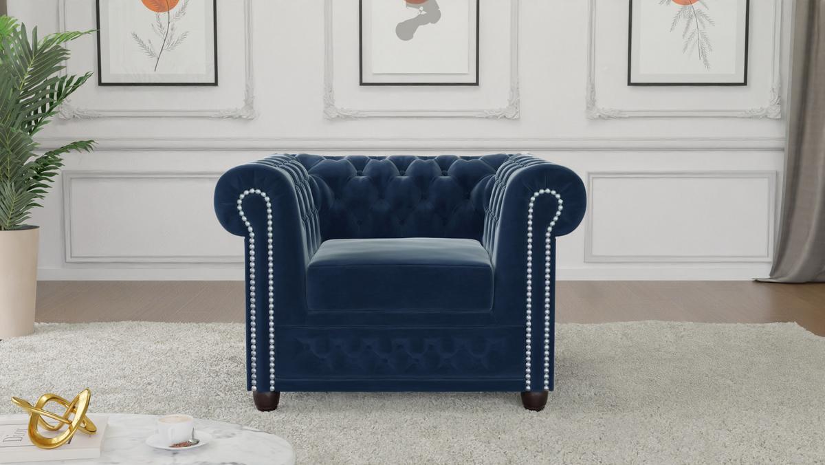 CHESTERFIELD-SESSEL Nyx Marineblau Samt - Dunkelblau/Braun, Holz/Textil (94/72/86cm) - S-Style Möbel