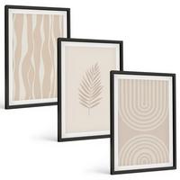 BILDER SET 3er Set - 40x60 cm Schwarzer Rahmen - Beige Pflanzenmuster - Schwarz, Kunststoff (40/60cm) - TULUP