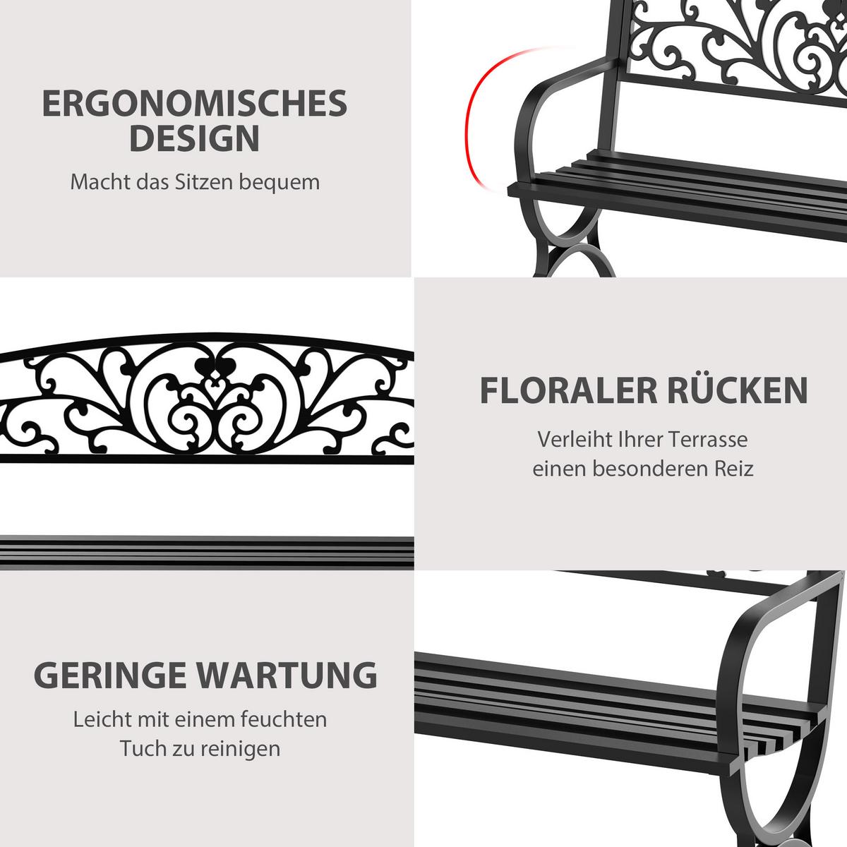 GARTENBANK, 127x60x85 cm, Metall, Schwarz - Schwarz, Metall (60/85/127cm) - Outsunny