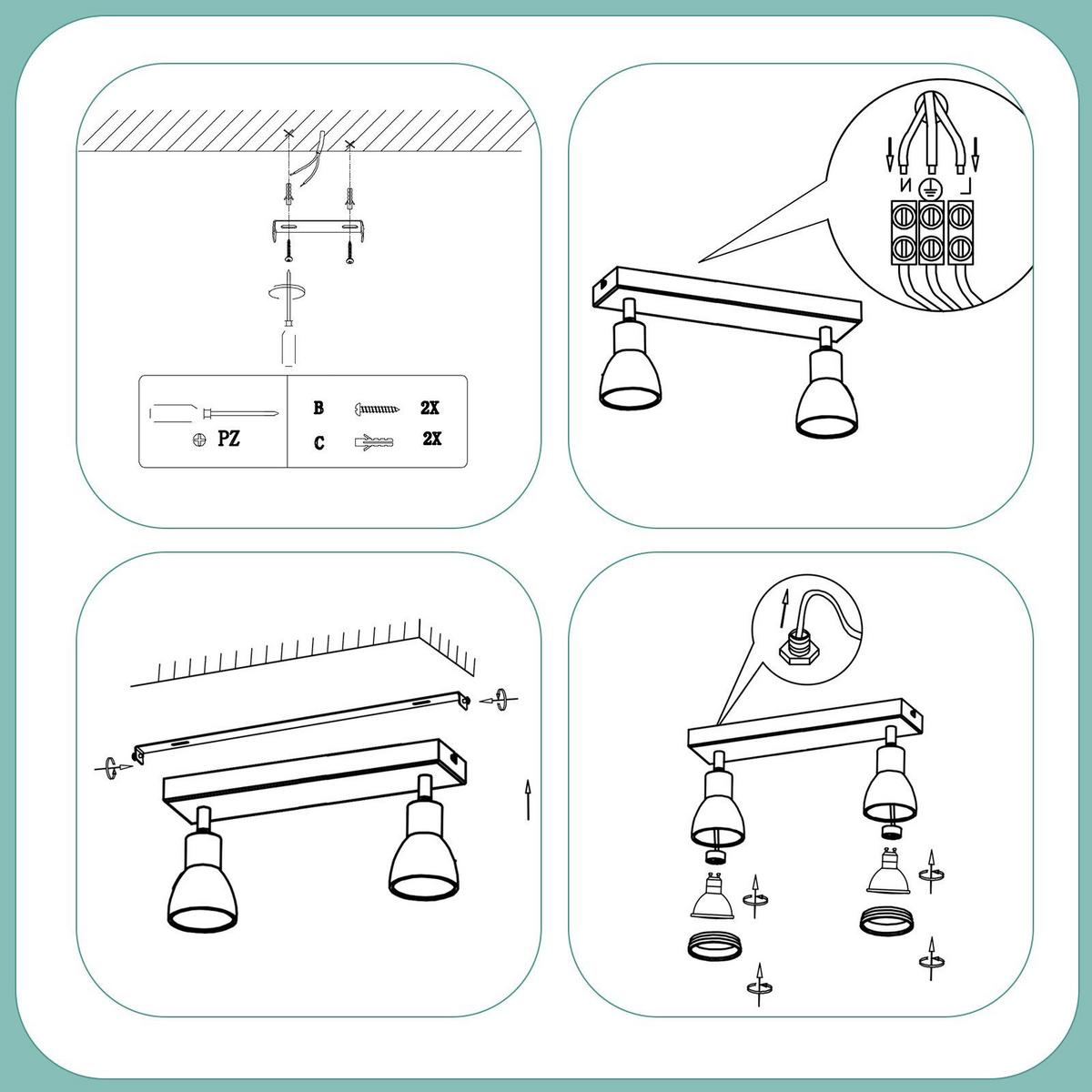 DECKENSTRAHLER Homburg 2-flammig 30/5/15.7 cm - Weiß, Metall (30/5/15.7cm) - Nettlife