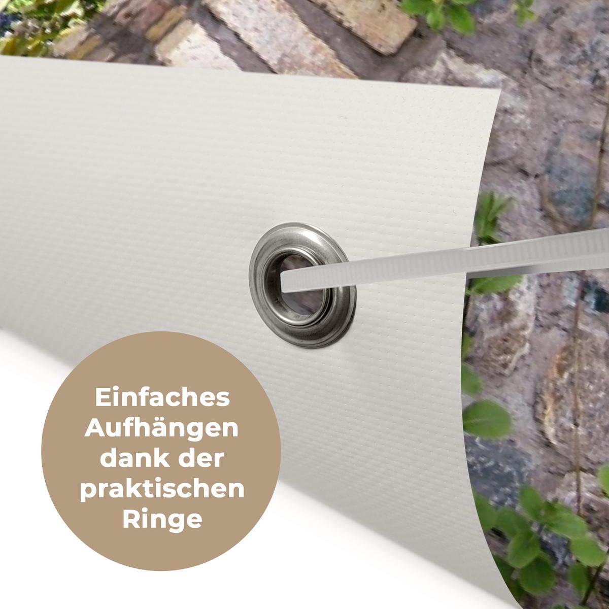 GARTENPOSTER Wald - Steine - Durchblick - Pfad - Glyzinie Gartendeko 90x60 cm - Graubraun, Kunststoff (90/60/0.2cm) - OnlyWow