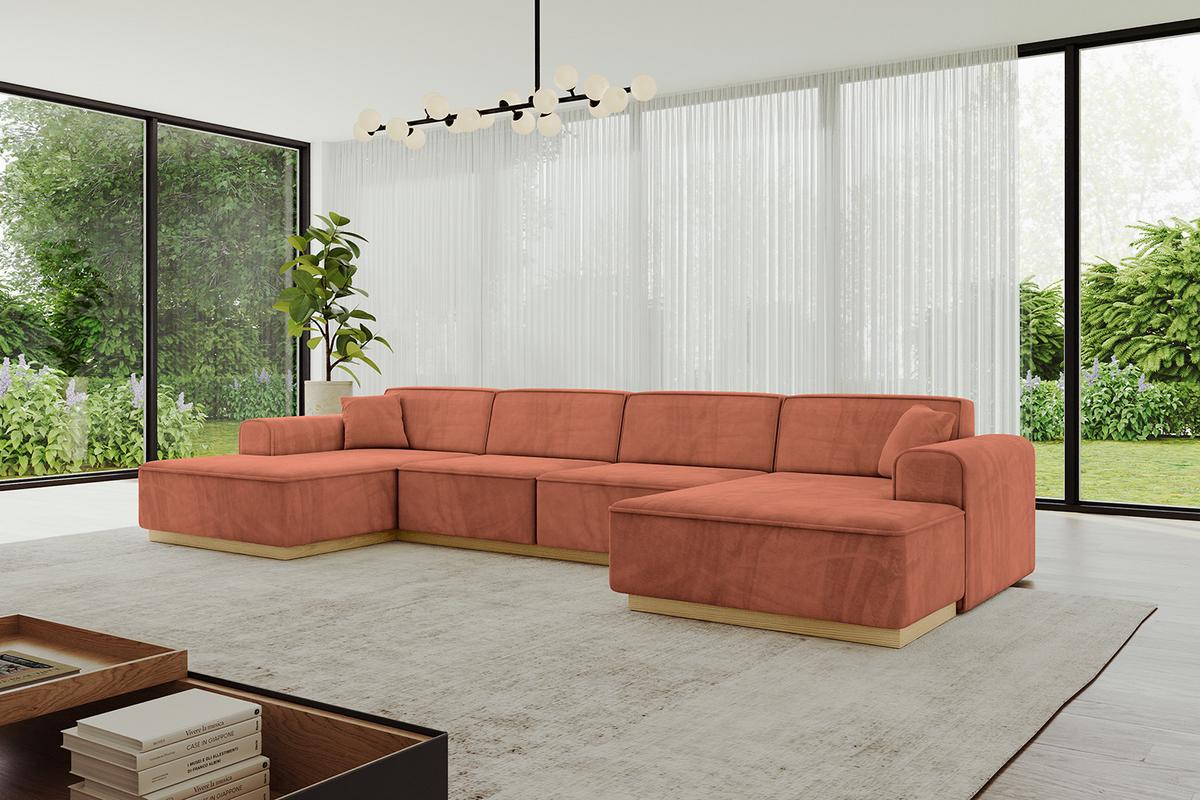 WOHNLANDSCHAFT IREA-U2-v2 - 386x165x80 cm Apricot - Koralle, Holzwerkstoff/Textil (386/80/165cm) - ALTDECOR
