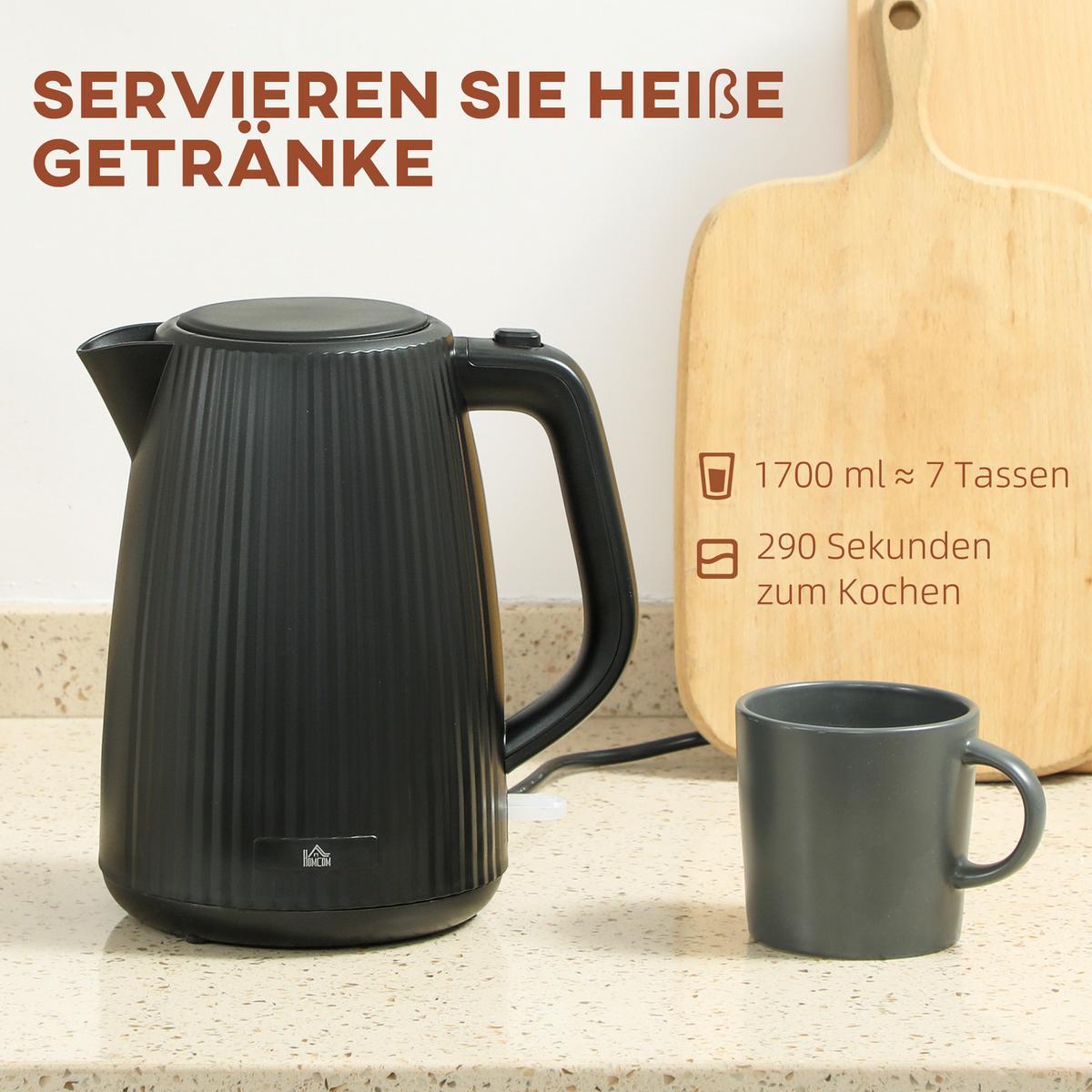 WASSERKOCHER aus Kunststoff Schwarz - Schwarz, Kunststoff (15.6/23.3/21.4cm) - HOMCOM