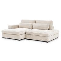 ECKSOFA Wolke mit tiefer Sitzfläche, Schlaffunktion und praktischem Bettkasten aus weichem Creme Cordstoff - Creme/Schwarz, Holz/Kunststoff (162/225cm) - S-Style