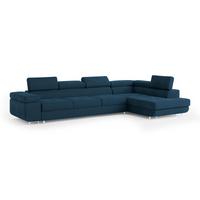 ECKSOFA VICENTE Blau Velours-Stoff mit Schlaffunktion - Blau, Holz (346/202cm) - MASSENO