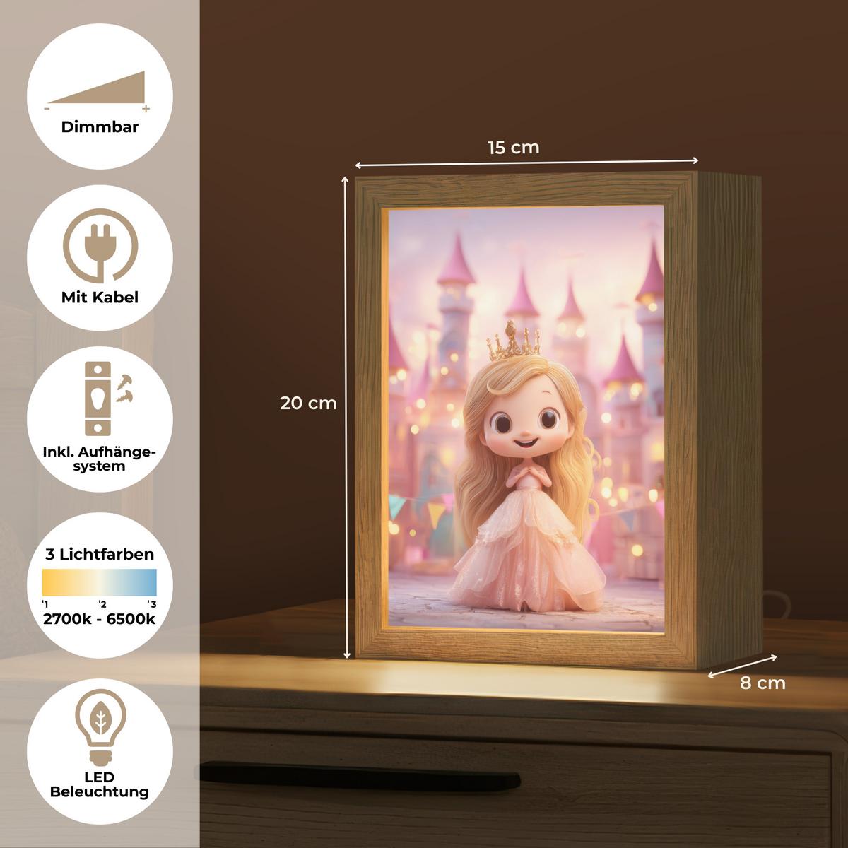 NACHTTISCHLAMPE Prinzessin - Rosa - Schloss 15x20 cm - Rosa, Holzwerkstoff (8/15/20cm) - OnlyWow