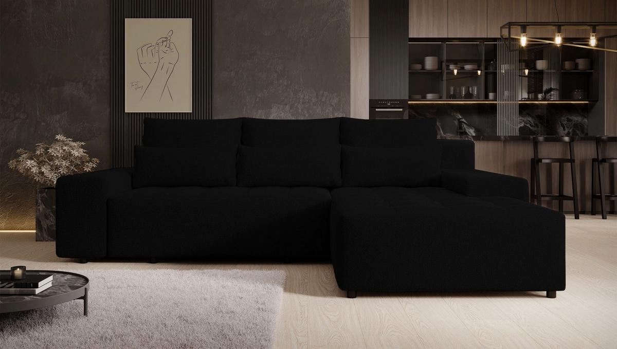 ECKSOFA Neluro Schwarz Chenille wasserabweisend - Schwarz, Kunststoff/Textil (268/184cm) - Selsey