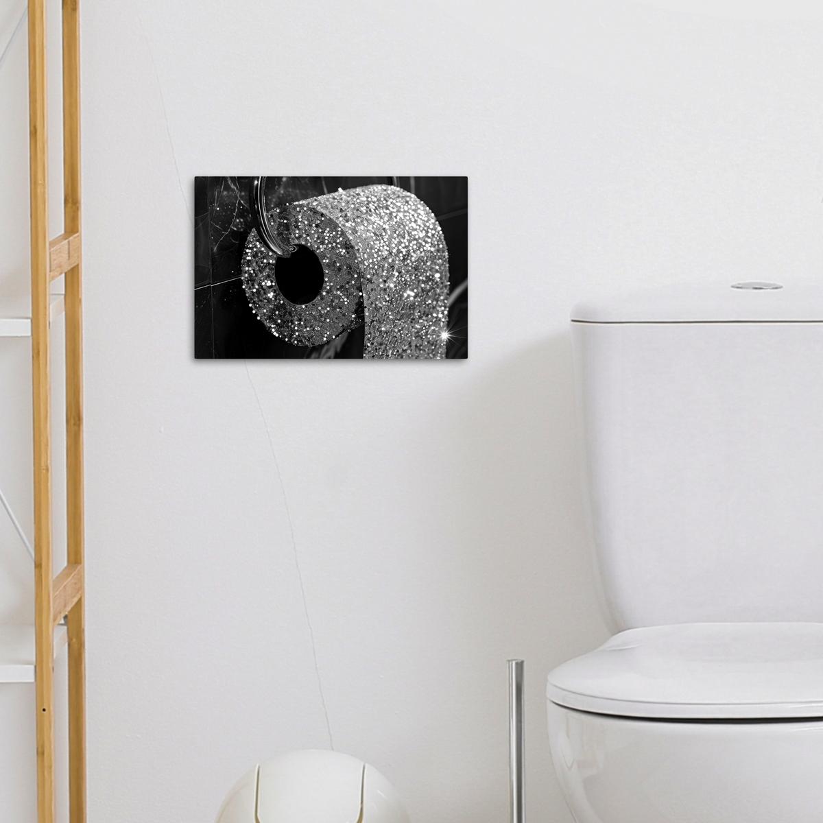 LEINWANDBILD WC - Toilettenpapier - Schwarz und weiß - Glitter Deko Schlafzimmer 30x20 cm - Silberfarben, Textil (30/20cm) - MuchoWow