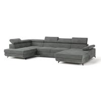 WOHNLANDSCHAFT RUBANO L-S Grau Velours-Stoff mit Schlaffunktion - Grau, Holz (339/89/190cm) - MASSENO