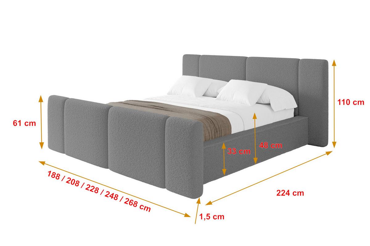 POLSTERBETT mit Bettkasten, Fußteil und Lattenrost, Bett mit Matratze H3/H4 - RIVO-Z 180x200 Grau - Greige, Holzwerkstoff/Textil (180/200cm) - ALTDECOR
