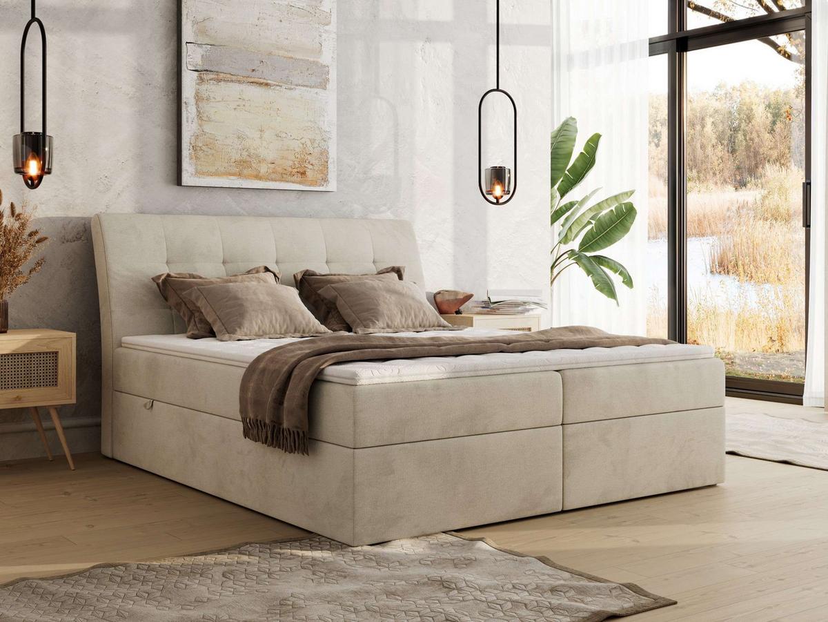 BOXBETT DAGOS 200/200 - Beige Velvet - H3 - Topper Visco - Beige, Textil (200/200cm) - MKS