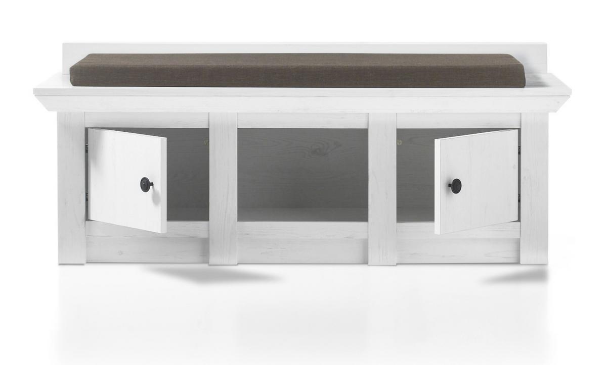 GARDEROBENBANK Pinie weiß 124 cm, Landhaus Schuhbank mit Stauraum - Schwarz/Weiß, Holzwerkstoff/Metall (124/42/45cm) - Furn.Design