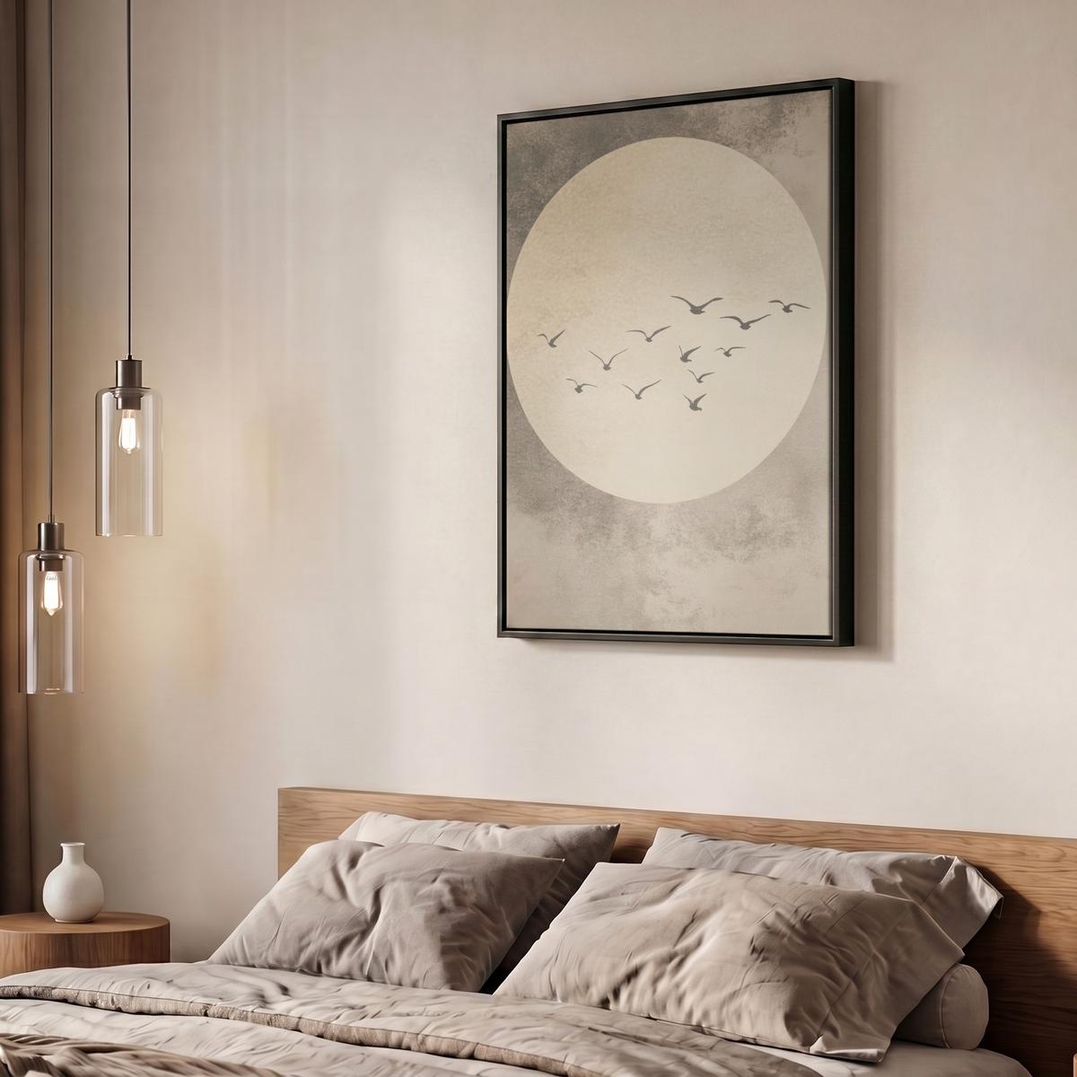 LEINWAND Bilder mit Rahmen - Vogel - Beige - Japanisch - 50x70 - Taupe, Textil (50/70cm) - MuchoWow