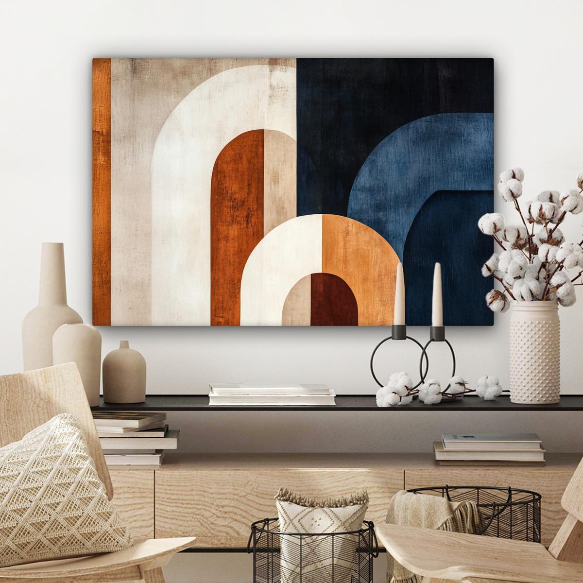 LEINWANDBILD Abstrakt - Formen - Dunkelblau Wanddeko 90x60 cm - Cognac, Textil (90/60cm) - MuchoWow