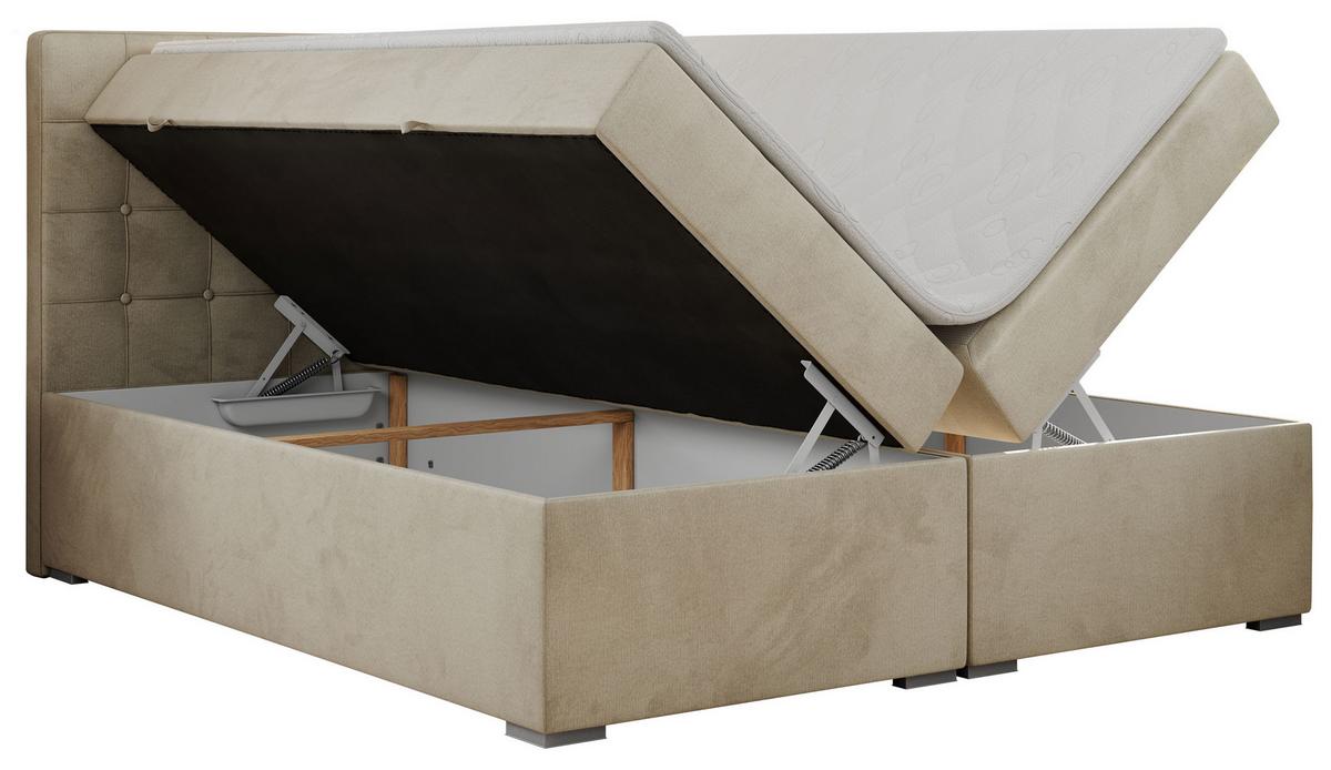 BOXBETT CARMEN 180/200 Beige Velvet - H4 - Beige, Holz/Textil (180/200cm) - MKS