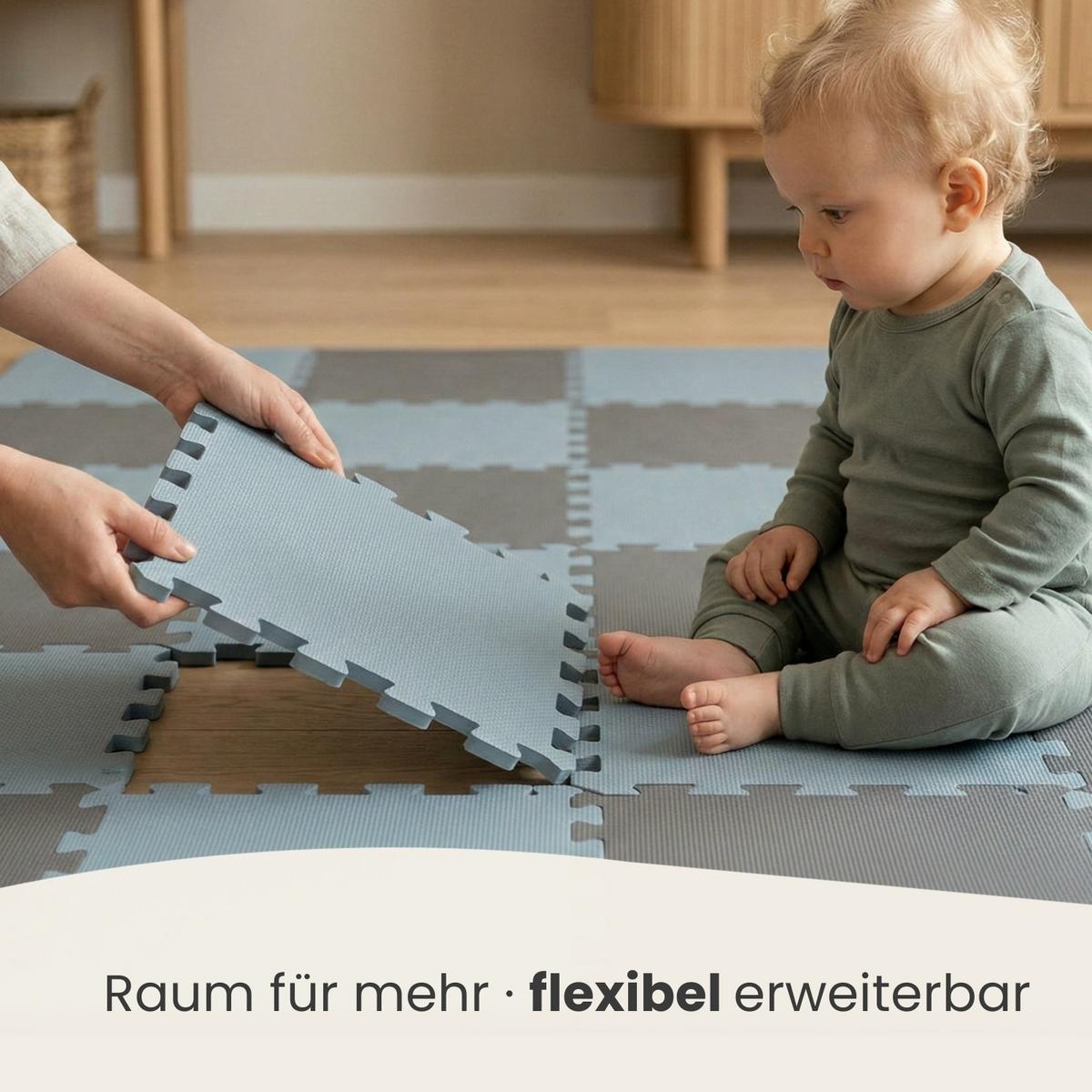 SPIELMATTE mit Rand - 180/90/1 cm Puzzlematte Blau Grau - Grau, Kunststoff (30/30cm) - Littletom