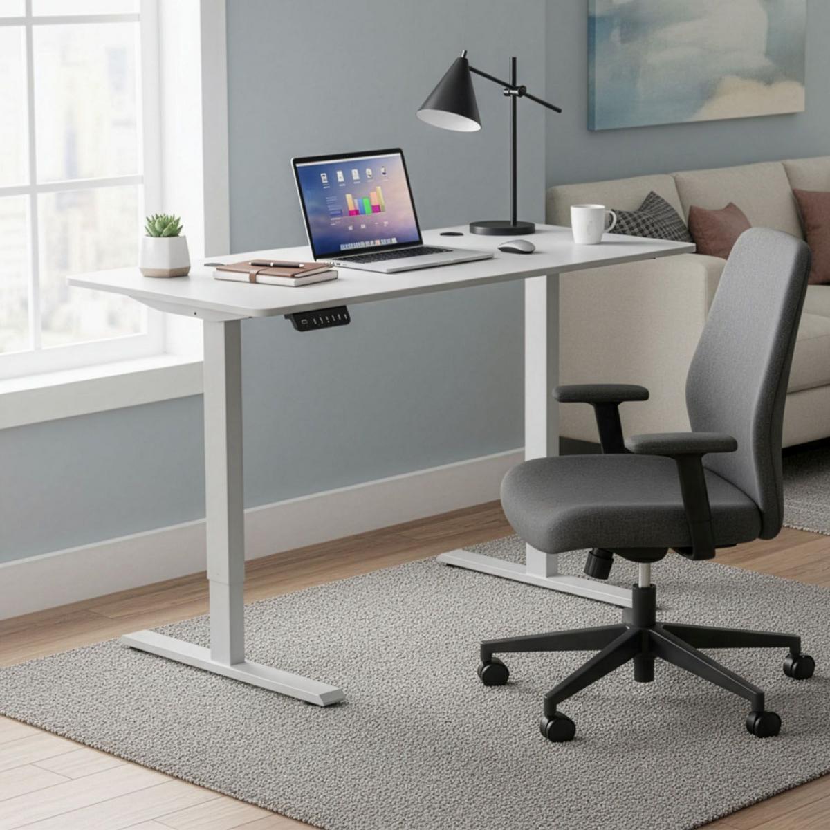 SCHREIBTISCH Office Stand weiß 120x60 cm höhenverstellbar - Weiß, Holz (60/120/117cm) - Juskys