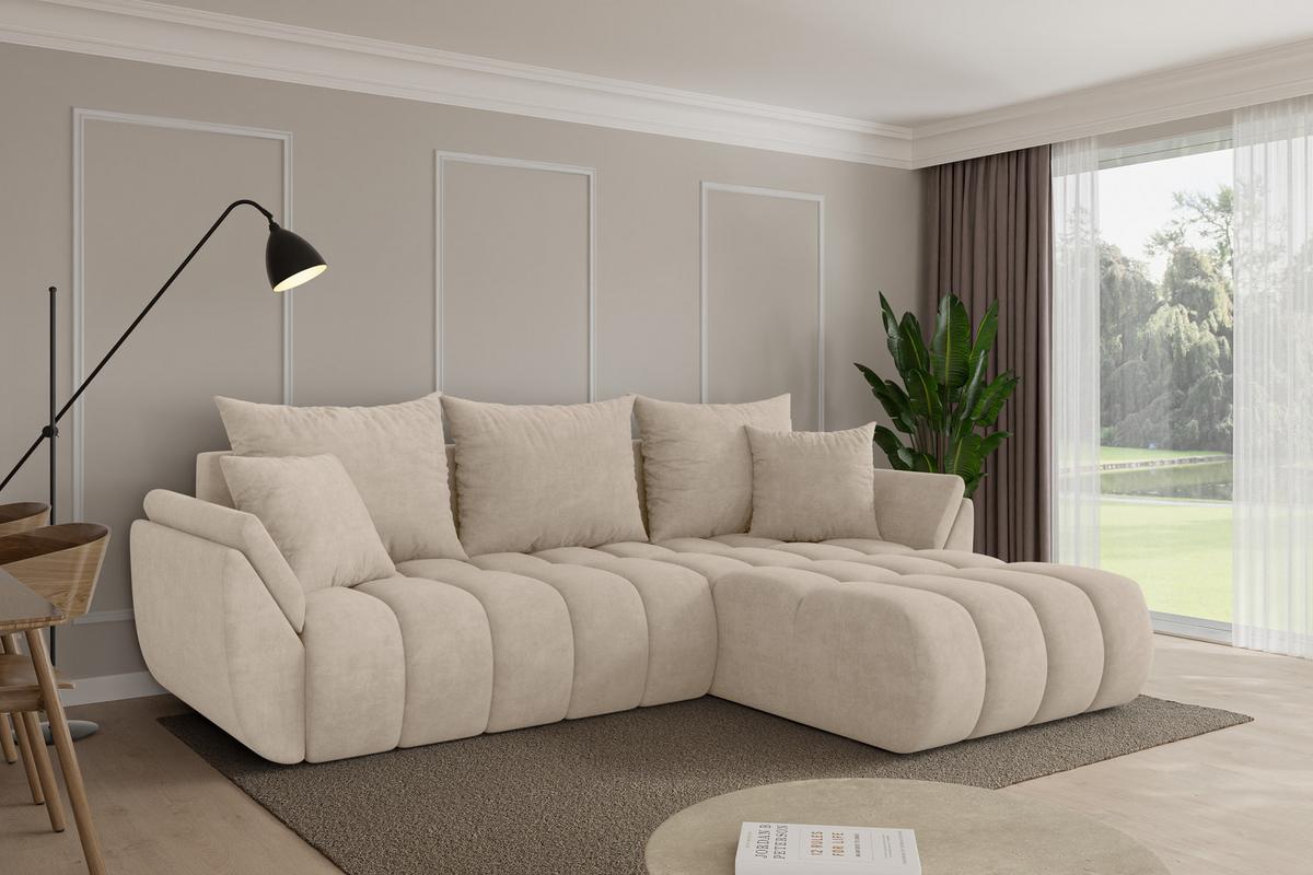 ECKSOFA mit Schlaffunktion Ottomane Rechts TOKO-L-v1 277x194x86 Beige Velours - Schwarz/Sahara, Holzwerkstoff/Kunststoff (277/194cm) - ALTDECOR