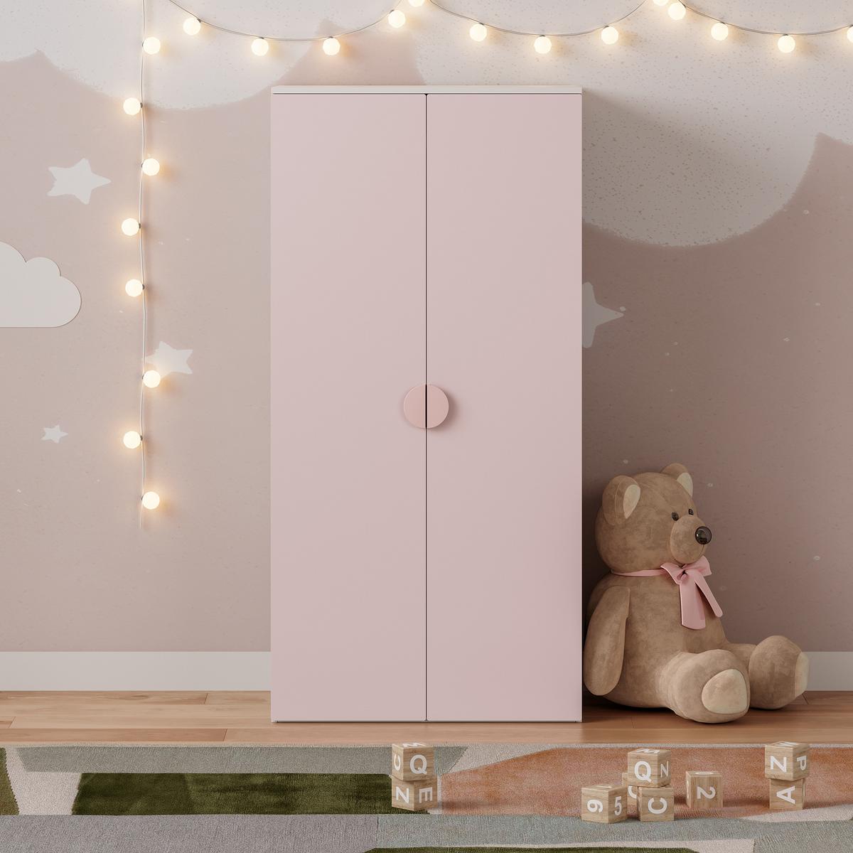 KINDERKLEIDERSCHRANK Sandnes II. - Weiß/Rosa, Holzwerkstoff (40/123/60cm) - [en.casa]