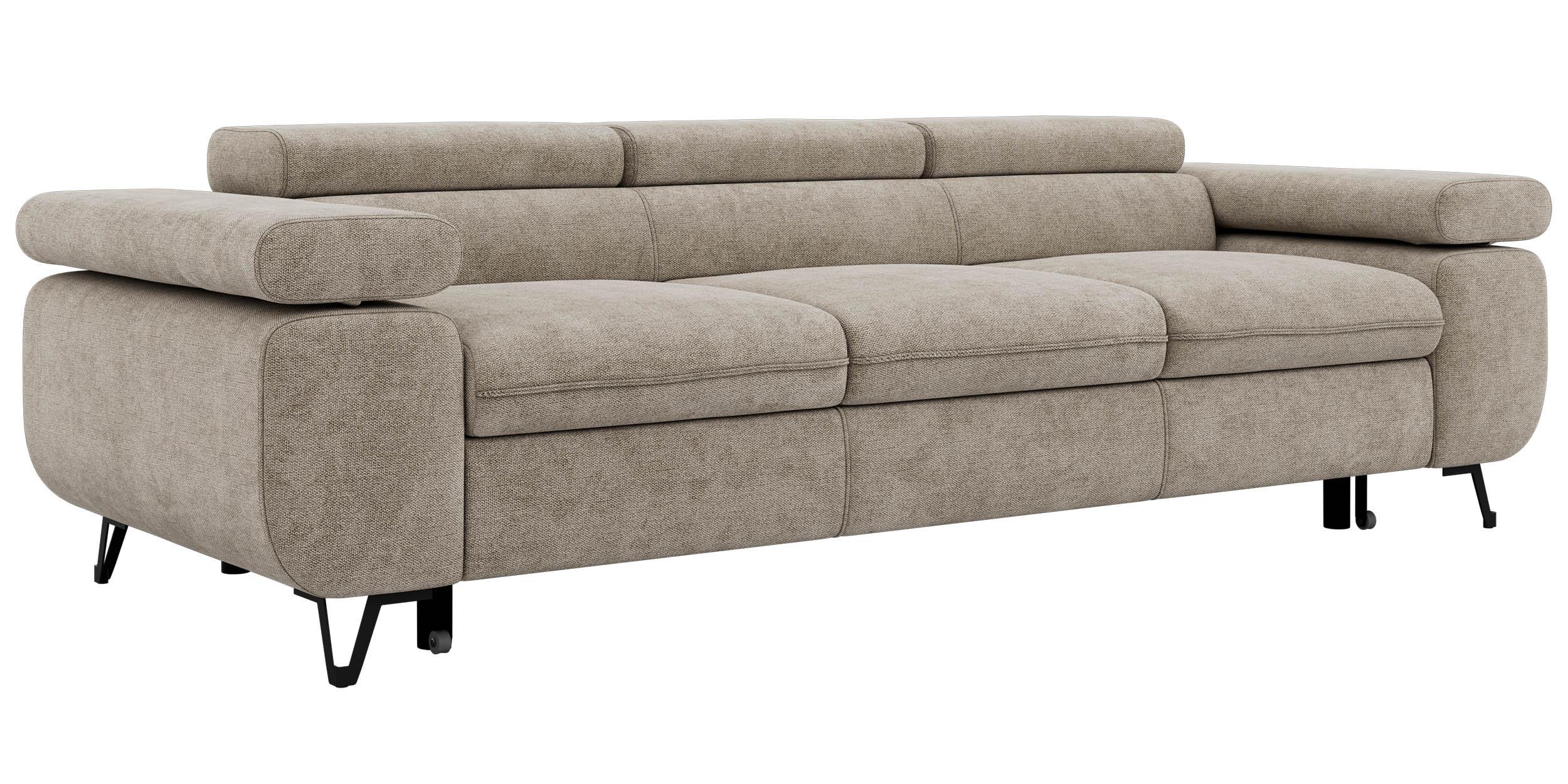 3-SITZER SOFA PETER mit Schlaffunktion - Greige Stukture - Greige/Schwarz, Textil/Metall (262/76/99cm) - MKS