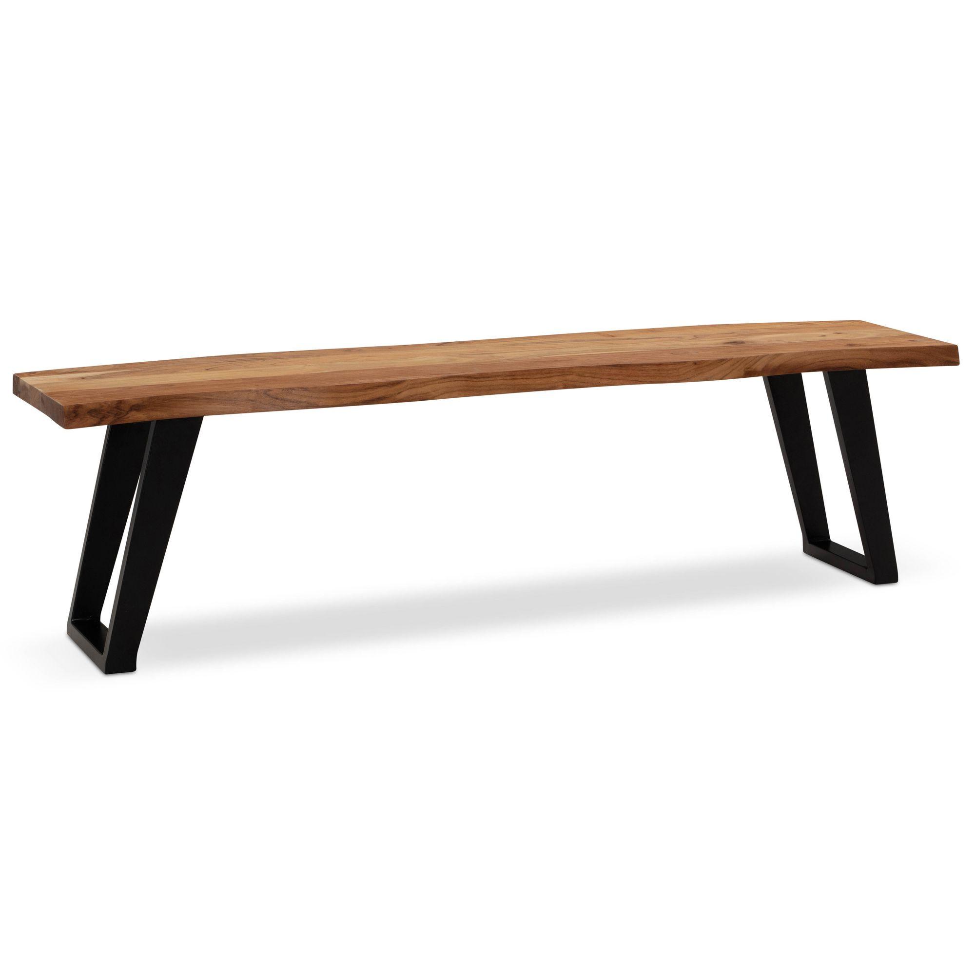 ESSZIMMERBANK Massivholz Metall Baumkante U-Beine, Akazie 180x40x46 cm - Schwarz/Braun, Holz/Metall (180/46/40cm) - KADIMA DESIGN
