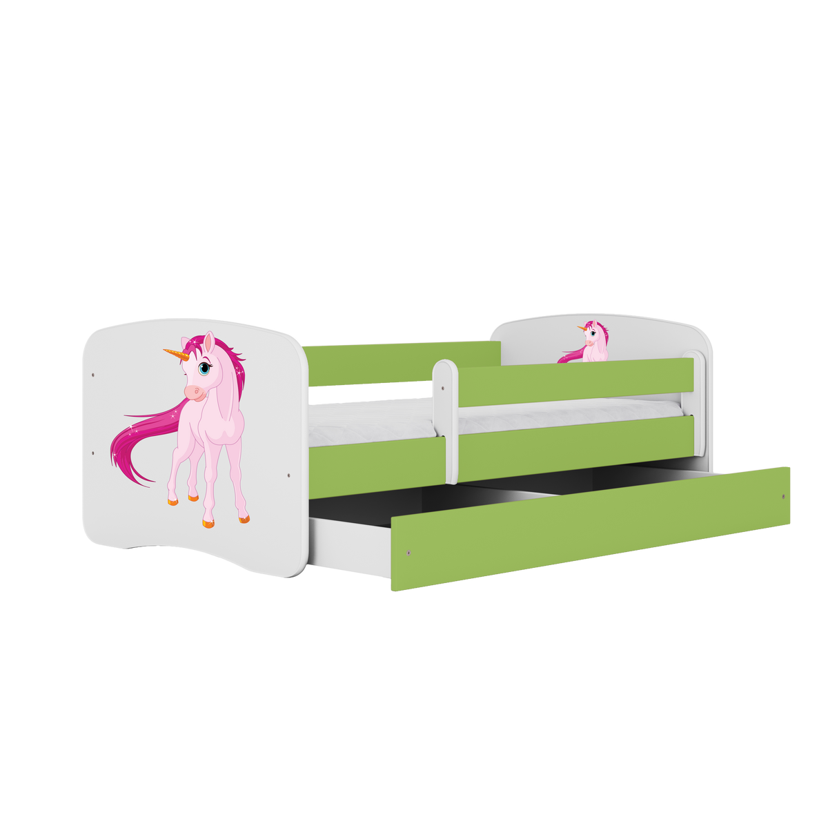 KINDERBETT Einhorn mit Schublade und Matratze 160/80 - Grün, Holzwerkstoff (80/160cm) - RAUMHIRSCH FURNITURE