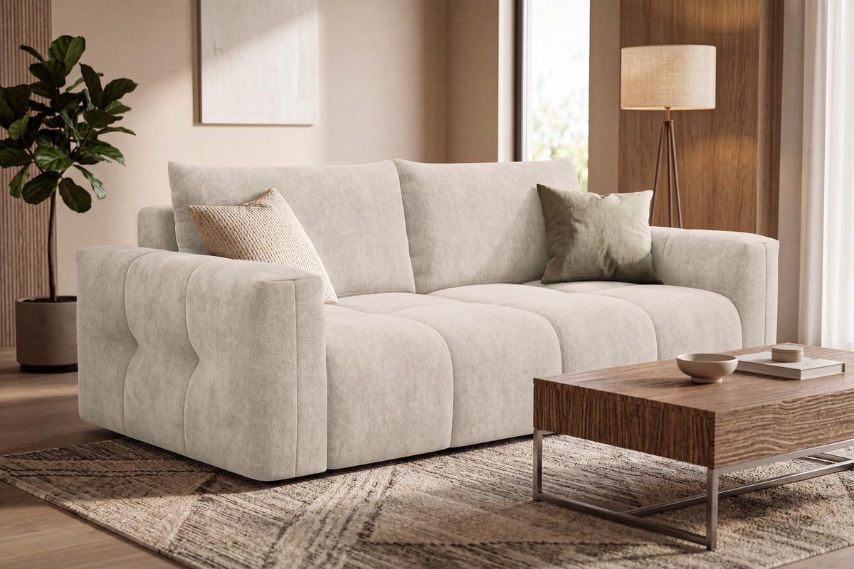 SOFA VERONA 3-Sitzer, Beige - Beige/Schwarz, Holz/Textil (224/83/110cm) - Courtois Laville