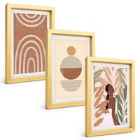 BILDER SET 3er Set - 20x30 cm Goldrahmen - Stilvolle Pflanzenmuster und Geometrie - Goldfarben, Kunststoff (20/30cm) - TULUP