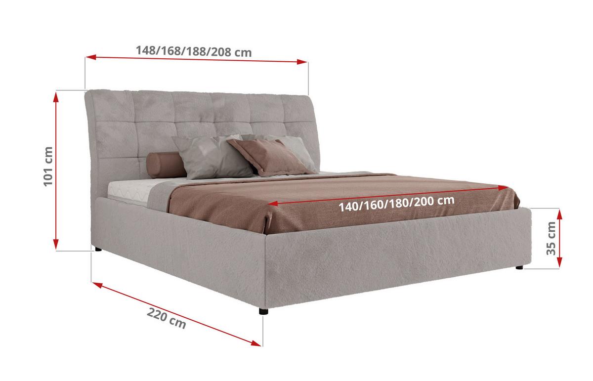 POLSTERBETT GALA CLASSIC 160/200 - Hellgrau Plüsch - Schaum-Matratze - Hellgrau, Textil (160/200cm) - MKS