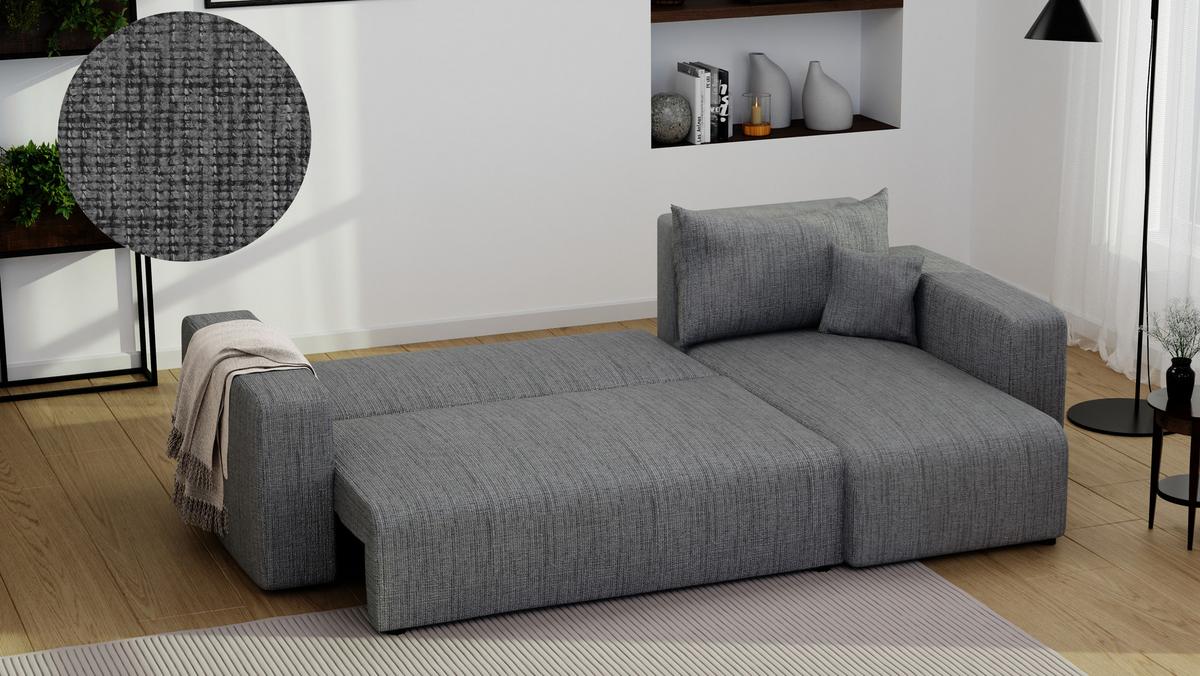 ECKSOFA Grau Webstoff mit Bettkasten - Grau, Textil (248/145cm) - Idohome