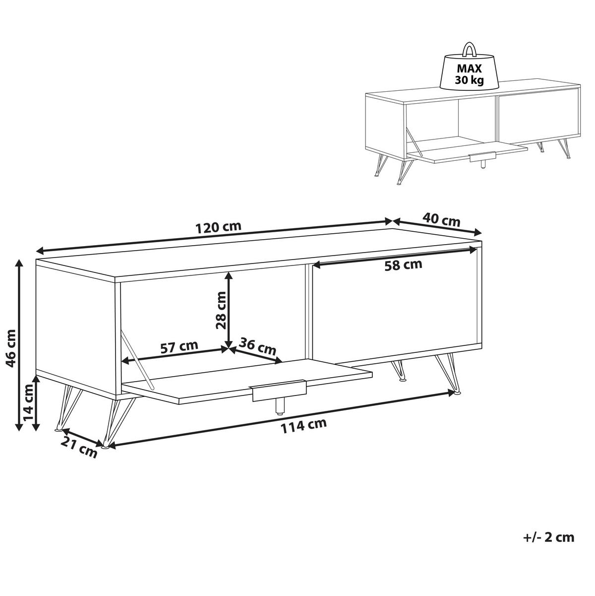 TV-MÖBEL Hellbraun, Schwarz HALSTON 40/120/46 cm - Hellbraun, Holzwerkstoff (120/46/40cm) - Beliani
