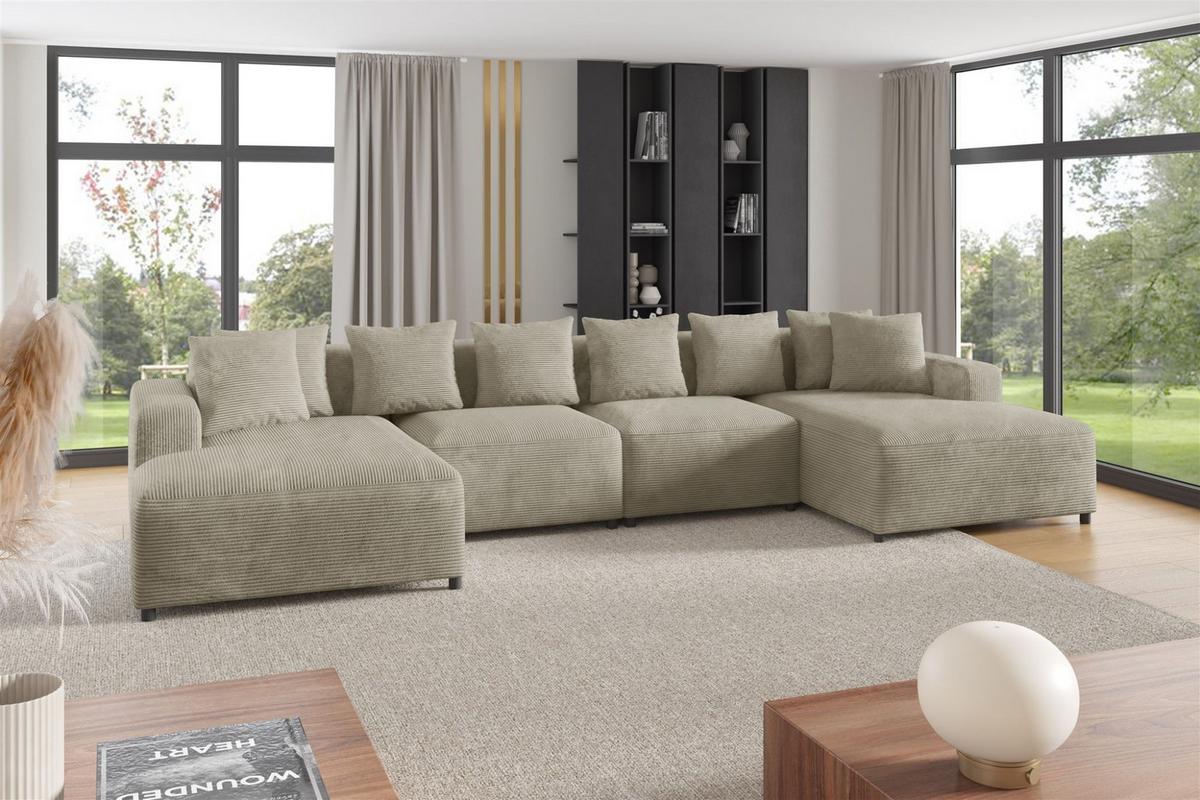 WOHNLANDSCHAFT Megan In Poso - Beige, Holzwerkstoff/Textil (426/75/75cm) - Fun Möbel