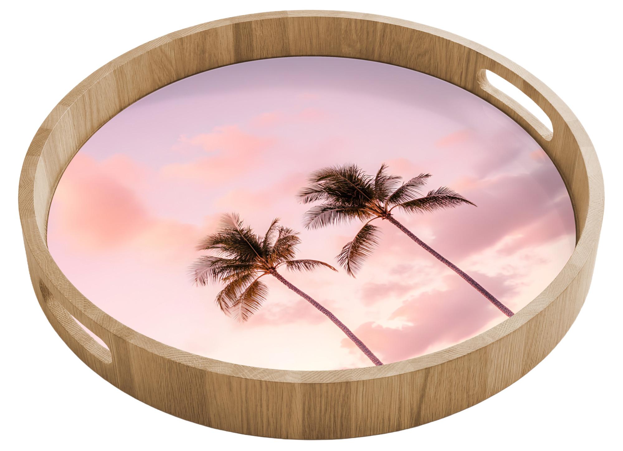 TABLETT Palmen - Lila - Wolken - Himmel 40x40 cm - Rosa, Holz (40/5/5cm) - OnlyWow
