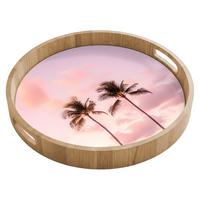 TABLETT Palmen - Lila - Wolken - Himmel 40x40 cm - Rosa, Holz (40/5/5cm) - OnlyWow