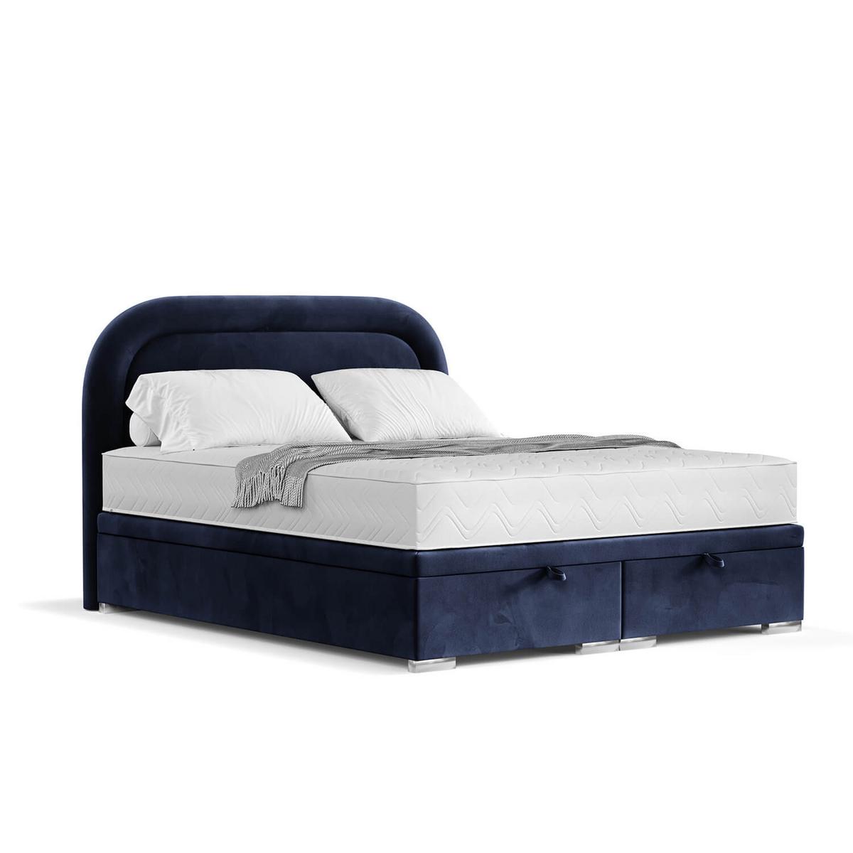 POLSTERBETT Harmony mit Stauraum 180/200 cm Marineblau im Uttario Stoff - Chromfarben/Dunkelblau, Holz/Holzwerkstoff (180/200cm) - AltaBeds