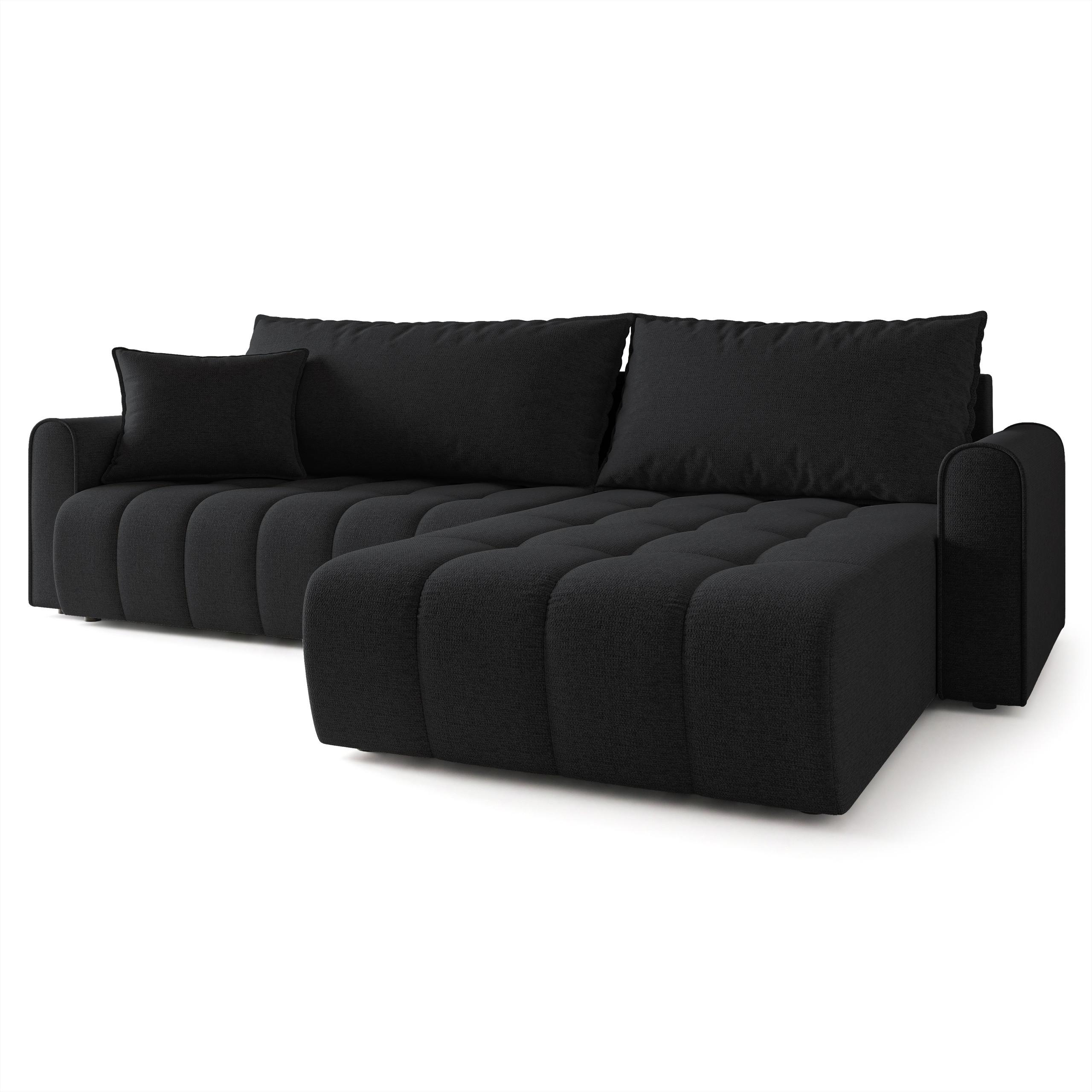ECKSOFA FRIGA Schwarz Strukturstoff mit Schlaffunktion - Schwarz, Holz (283/185cm) - MASSENO