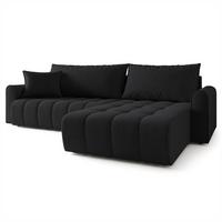 ECKSOFA FRIGA Schwarz Strukturstoff mit Schlaffunktion - Schwarz, Holz (283/185cm) - MASSENO