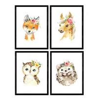 POSTER Set mit 4 Igel Pferd Fuchs und Eule A3 Rahmenlos - Klar, Papier (29.7/3cm) - Nacnic