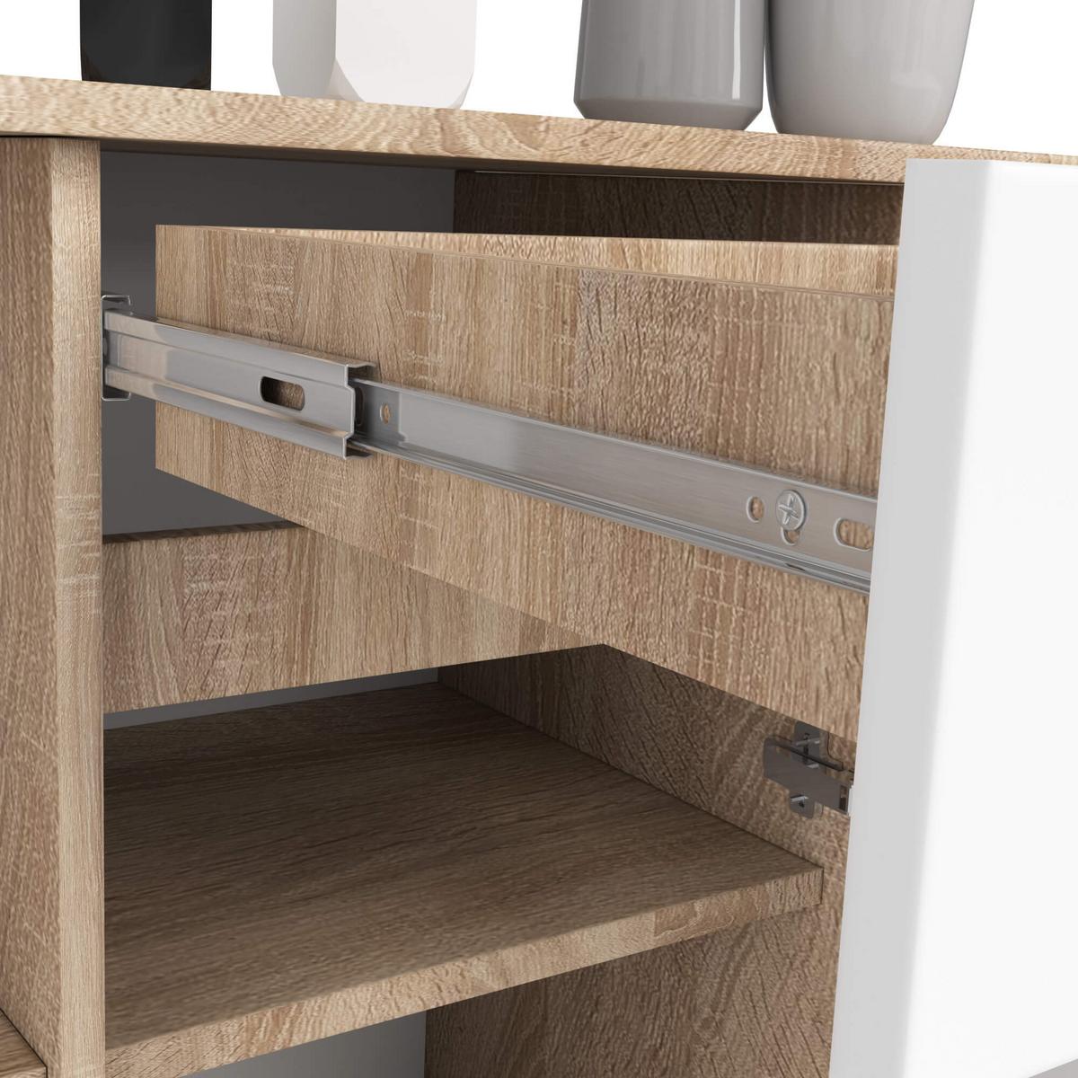 KOMMODE Eiche Sonoma, Weiß 77/120/40 - Weiß, Holzwerkstoff (120/77/40cm) - RAUMHIRSCH FURNITURE