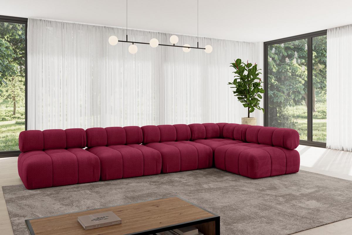 ECKSOFA modulares Sofa Samaro-L3 - 380x190x70 cm Bordeauxrot Velours - Bordeaux, Holzwerkstoff/Textil (380/190cm) - ALTDECOR