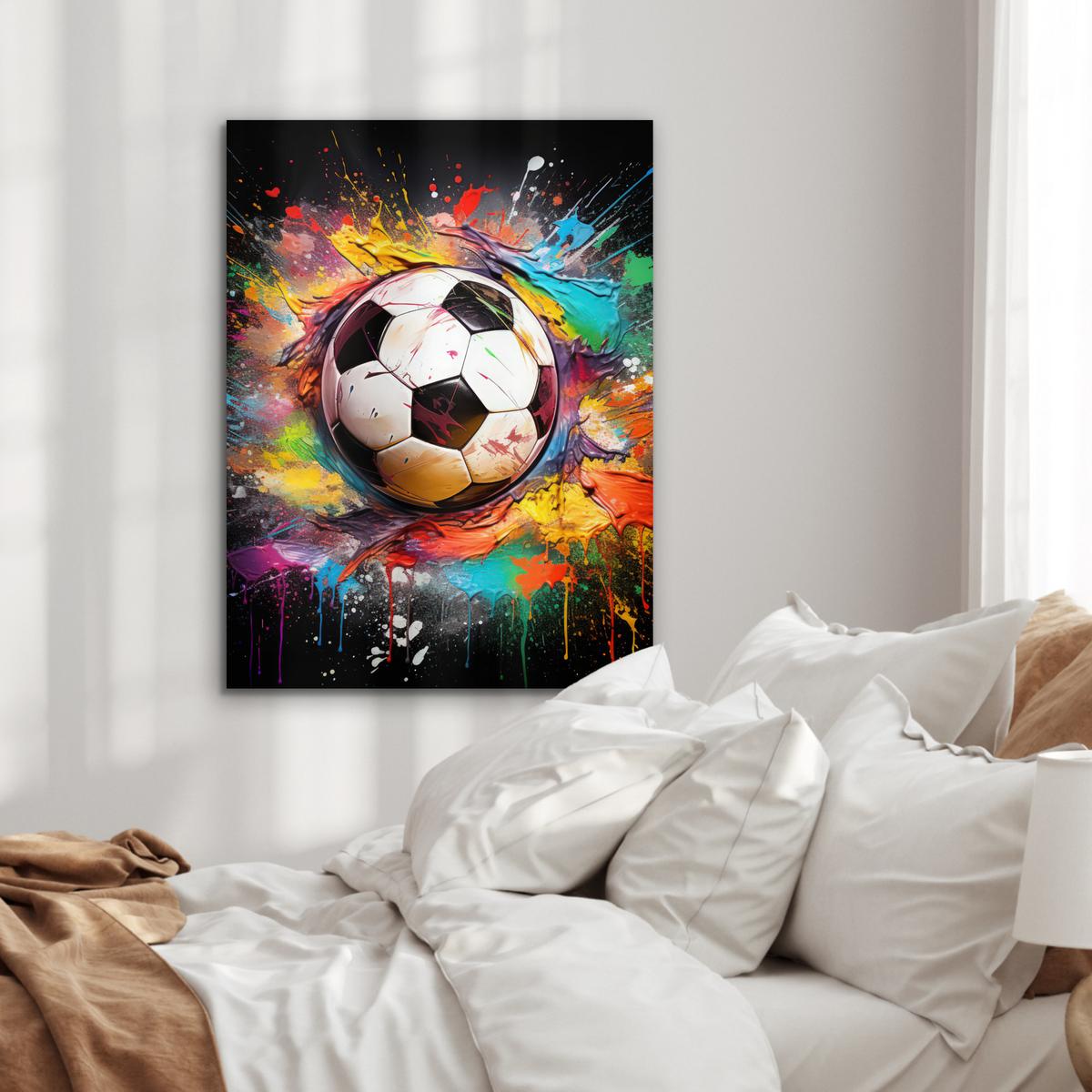 METALLBILD Fußball - Farbe - Farben - Schwarz - Weiß 60x80 cm - Weiß, Metall (60/80cm) - MuchoWow