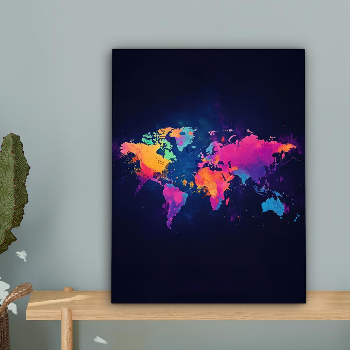 LEINWANDBILD Weltkarte - Bunt - Graffiti Room Decor 30x40 cm - Multicolor, Textil (30/40cm) - MuchoWow