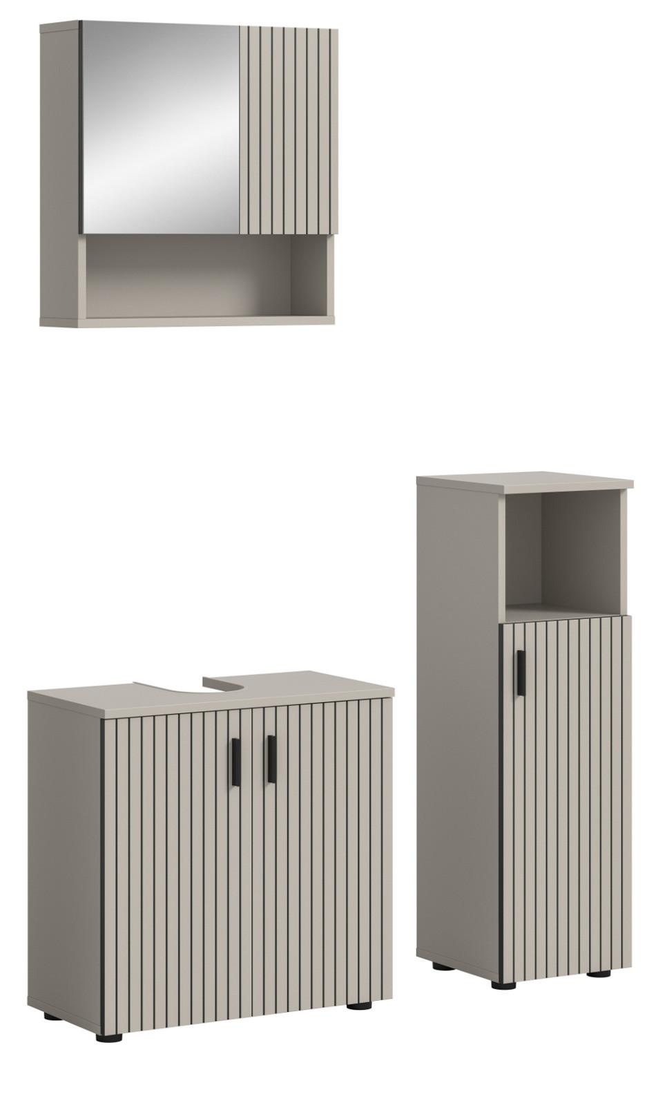 BADMÖBEL-SET Kaschmir 3-teilig 105 cm, Badkombination in modernem Design - Kaschmir/Schwarz, Glas/Holzwerkstoff (105/180/30cm) - Inn.Furn