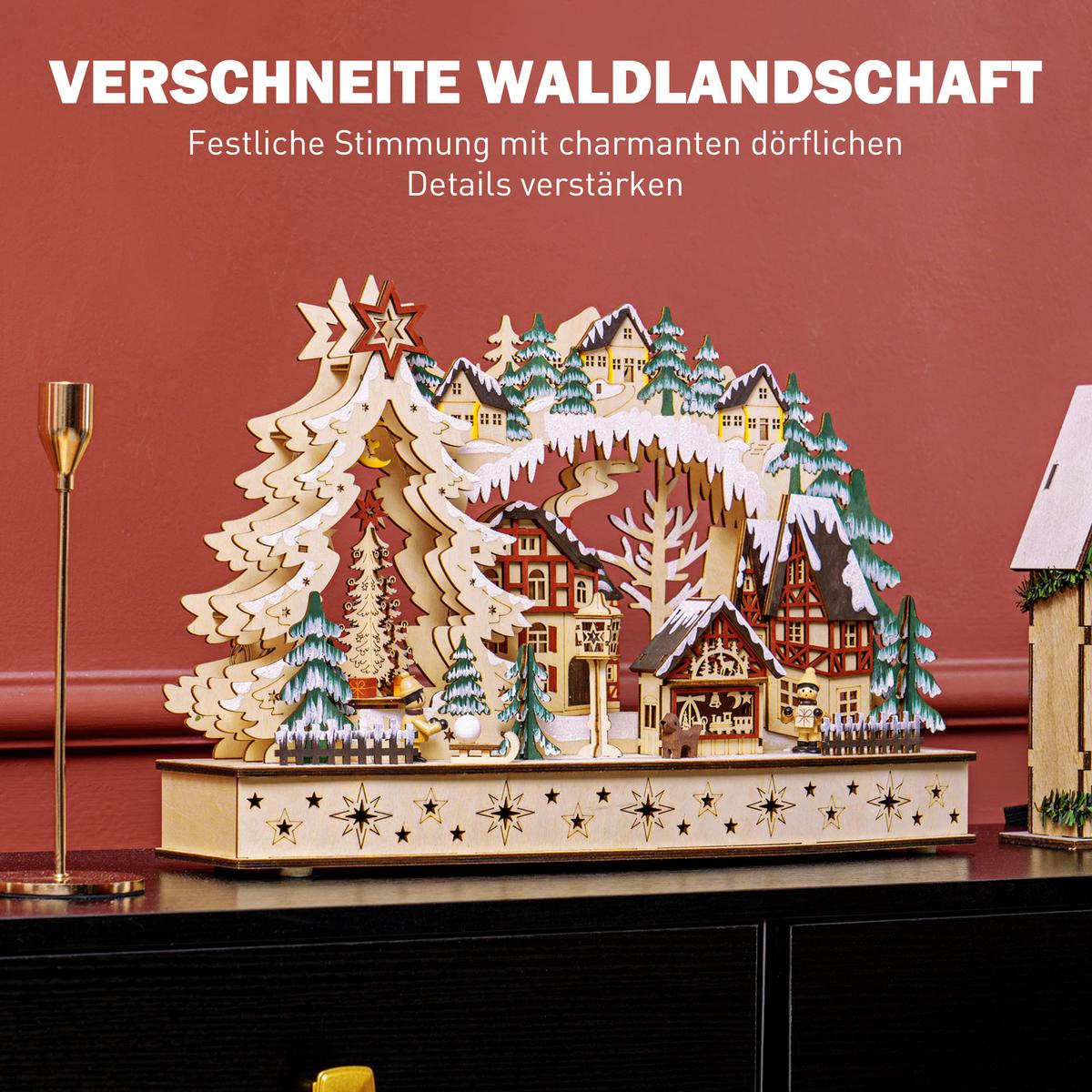 WEIHNACHTSDORF LED Winterlandschaft mit Waldszene, Weihnachtshäusern, Natur - Naturfarben, Holz (12/30/45cm) - HOMCOM