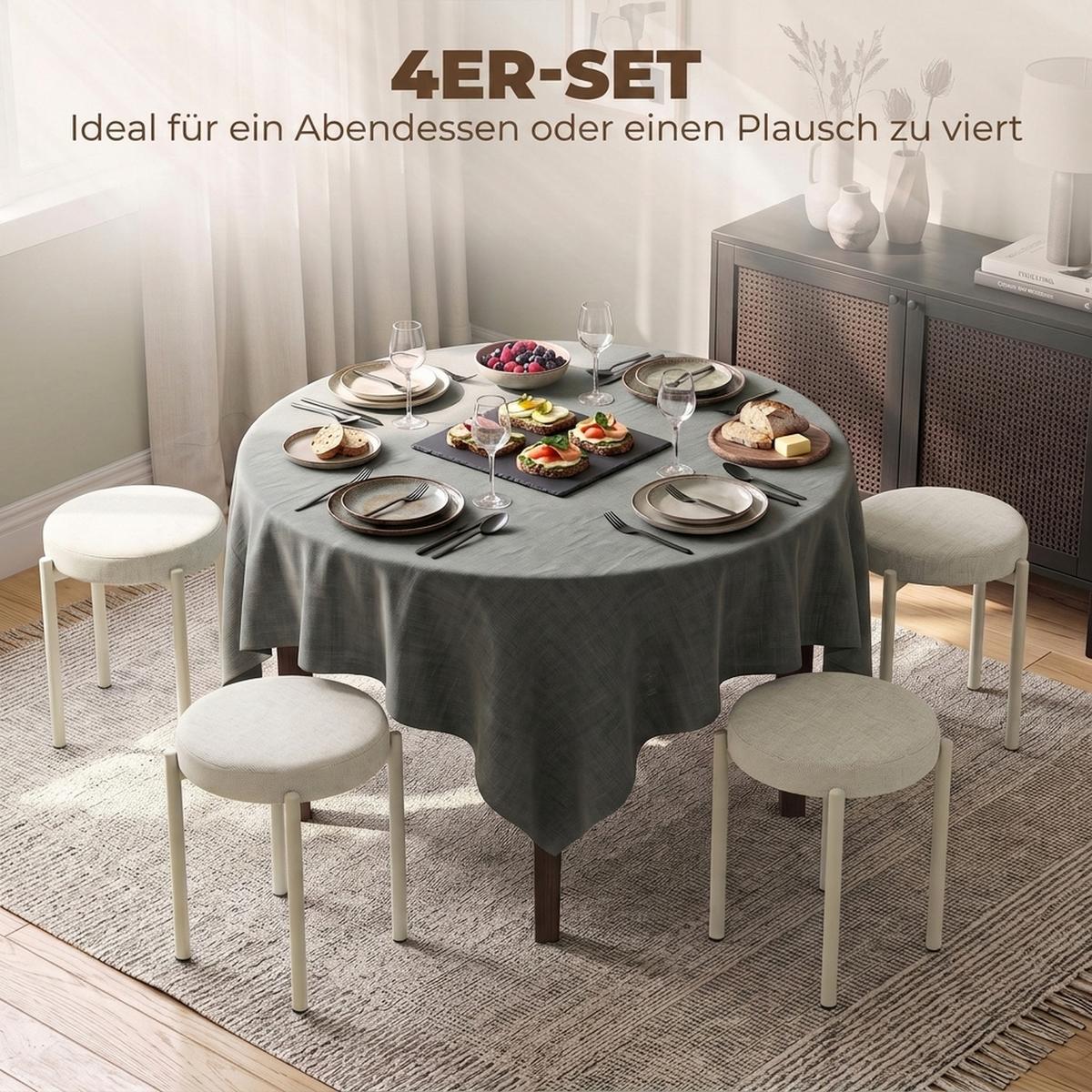 HOCKER 4er Set Polyester Cremeweiß - Dunkelgrün/Creme, Textil/Metall (45/47.5/45cm) - HOMCOM