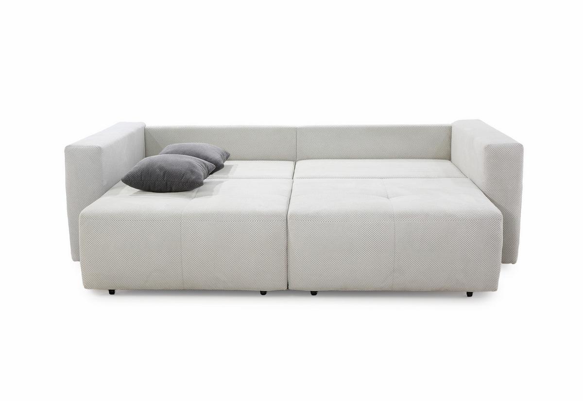 SCHLAFSOFA Verwandlung: Big-Sofa/Eckcouch, 2 Bettkästen, B243/T115-161/H84 cm, Liegefläche 145x197 cm, Waffelcord Silbergrau / 15242 - Silberfarben/Schwarz, Kunststoff/Textil (243/84/115cm) - luma-home