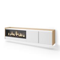 LOWBOARD, Weiß und Eiche, 212/35/50cm, Kamin mit Feuereffekt XXL - Weiß, Holzwerkstoff (212/50/35cm) - Skraut Home